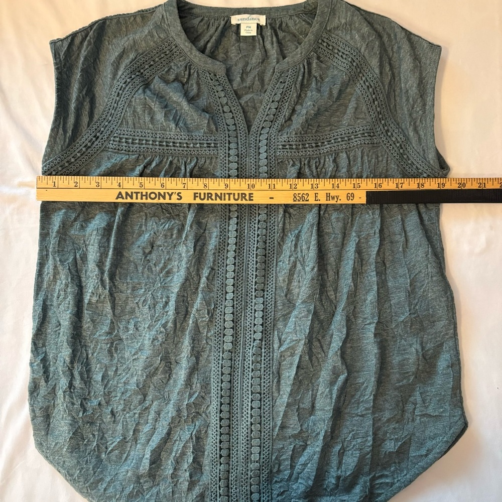 Sundance Crinkle Lace Capped Sleeve Crochet Trim Womens Petite Medium - Picture 4 of 6
